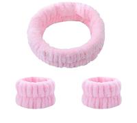 Diadema de spa Conjunto de muñequeras for lavado cara, diademas for mujer, absorbentes impermeables, bandas for el cabello for y maquillaje(Pink-1Set)