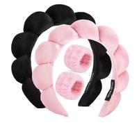Diadema de spa para lavar la cara, diadema de maquillaje de terciopelo, juego de 2 diademas para el cuidado de la piel, diademas de burbujas para el cuidado de la piel con pulseras de lavado facial,