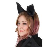 Diadema de terciopelo con orejas de murciélago y orejas de vinilo sintético, Negro, 1 Count (Pack of 1)