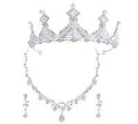 Diadema de Tiara para Niña Collar y Pendientes de Pedrería | Conjunto Plateado de Aleación de Zinc y Piedras Brillantes, para Espectáculos y Disfraz de Princesa