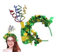 Diadema de trébol - Pinzas para el pelo de Pascua, aro para el pelo, diadema de trébol verde, diadema irlandesa para disfraz de vacaciones, accesorios para el cabello con sombrero de bolos para