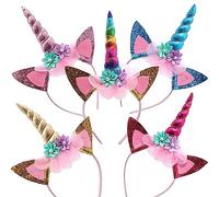Diadema de Unicornio, 5 Unidades, con Orejas y Flores, Diadema de Unicornio de Cumpleaños, Accesorio para el Pelo para Pascua, Cumpleaños, Fiestas, Carnaval, Accesorios de Cabeza, Decoración de Fiesta