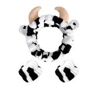 Diadema de Vaca Con 2 Pulseras Para Lavar la Cara, Maquillaje y Spa - Banda Elástica Con Cuernos