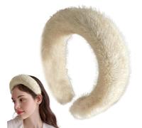 Diadema de visón artificial para mujer, diadema cálida de felpa de visón sintético, diadema de felpa de visón de ala ancha para otoño e invierno, diadema de color sólido para mujer