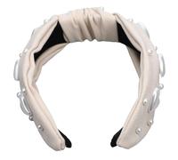Diadema Decorativa para Mujer con Perlas y Corazones Beige | Tela y Abs, Tacto Antideslizante, Ligera, Mantiene el Cabello Lejos del Rostro, Estilo Adorable