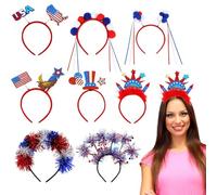 Diadema del Día de la Independencia, diadema del 4 de julio,Ropa de cabeza de bandera patriótica | 8 pares de accesorios del Día de la Independencia del Día de los Caídos para mujeres Men Kids, Patria