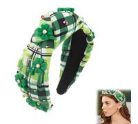Diadema del día de San Patricio, diadema anudada con perlas de cristal y diamantes de imitación para mujer, diadema con nudo superior de trébol de la suerte verde, accesorios para el cabello para