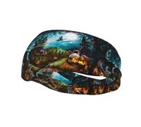 Diadema deportiva de Halloween con diseño de cementerio de calabaza que absorbe el sudor, elegante diadema de tenis, perfecta para correr, baloncesto, yoga y fitness.