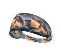 Diadema deportiva elástica con estampado de delfín saltador, adecuada para correr, fitness, tenis, yoga