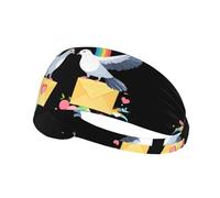 Diadema Deportiva elástica con Estampado de Paloma Que Entrega una Carta de Amor. Suave y cómoda, Absorbe la Humedad. Ideal para Yoga y Correr.