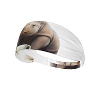Diadema Deportiva elástica con Estampado de un pequeño Rinoceronte Tomando té. Suave, Transpirable y de Secado rápido.