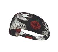 Diadema deportiva elástica estampada con diseño de calavera y huesos cruzados, adecuada para deportes, viajes y fitness en interiores