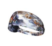 Diadema deportiva elástica estampada de pueblo navideño: banda elástica para el sudor para correr, gimnasio, ciclismo, yoga, fitness, viajes, unisex