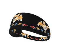 Diadema deportiva elástica para el pelo JKIEGOQ Little Corgi jugando con un coche de elastano, suave, transpirable, de secado rápido