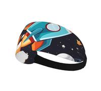 Diadema deportiva elástica para el pelo YYHWHJDE Rocket clipart Space Ship Patrón suave, transpirable, de secado rápido