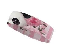 Diadema Deportiva Panda Rose Flowers Rosa con Rayas Blancas para Hombres y Mujeres, Diadema Transpirable para Entrenamientos, Ideal para Hacer Ejercicio, Tenis, Baloncesto y Correr.