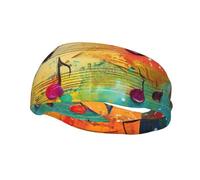 Diadema Deportiva Unisex con Estampado de Notas Musicales Coloridas Que Absorbe la Humedad, Ideal para Correr, Yoga y Fitness.