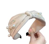 diadema, Diadema ancha con perlas laterales for mujer, banda for el cabello con nudo central, turbante(A)