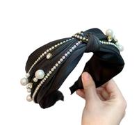 diadema, Diadema ancha con perlas laterales for mujer, banda for el cabello con nudo central, turbante(D)