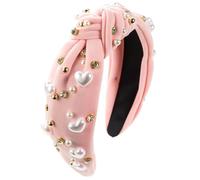 Diadema, diadema de perlas de amor, accesorios para el cabello con cuentas anudadas para mujer, color champán en polvo