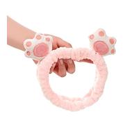 Diadema elástica de franela suave para mujer, para ducha, cuidado de la piel, pata de gato, diadema de maquillaje