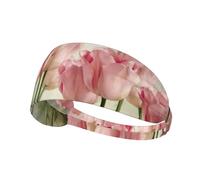 Diadema elástica deportiva ajustable con estampado de tulipanes rosas, suave, transpirable, ideal para fútbol, gimnasio, ciclismo