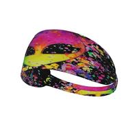 Diadema elástica unisex con diseño de tercer ojo de extraterrestre espacial con salpicaduras de arcoíris, que absorbe la humedad para deportes, correr y yoga.