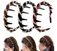 Diadema en zigzag, diadema vintage de perlas artificiales de alto cráneo, bandas de pelo onduladas de diamante brillante para 1 segundo parte superior craneal alta esponjosa, eleva la línea del