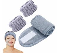 Diadema facial - Banda de terciopelo coral de rizo esponjoso, bandas de toalla de lavado de muñeca, envoltura de maquillaje absorbente con cierre | Herramienta cosmética perfecta para la rutina