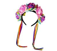 Diadema floral con diseño de rosas y arcoíris para Halloween, borlas decorativas, juego de rol, disfraces, bailes, espectáculos en vivo, diadema multicolor para mujer