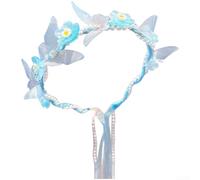 Diadema floral de mariposa y perlas para niñas con cinta suave, ajuste seguro, diseño de princesa, colores pastel para disfraces de cuento de hadas, fiestas de cumpleaños, sesiones de fotos, eventos