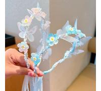 Diadema floral de mariposa y perlas para niñas con cinta suave, ajuste seguro, diseño de princesa, colores pastel para disfraces de cuento de hadas, fiestas de cumpleaños, sesiones de fotos, eventos
