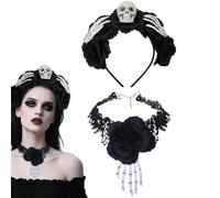 Diadema Gótica Diadema Vintage Negra Halloween Terrorífica Con Flores Y