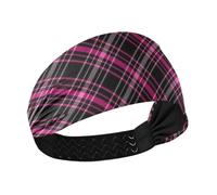 Diadema gruesa antideslizante a cuadros negros y rosas para el pelo, bandas elásticas para el pelo para tenis, entrenamientos de uso diario