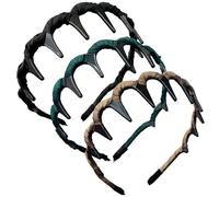 Diadema High Cranium 3 piezas Diadema para esculpir y levantar con dientes Bandas para el cabello esponjosas, flexibles y antideslizantes para mujeres de todas las formas de rostro, negro, café