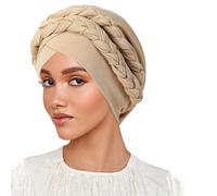 Diadema hijab seda leche bicolor trenzado para musulmán diseño elegante accesorio femenino cómodo uso diario Ramadán (Beige, One Size)