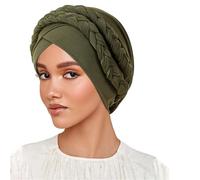 Diadema hijab seda leche bicolor trenzado para musulmán diseño elegante accesorio femenino cómodo uso diario Ramadán (Army Green, One Size)