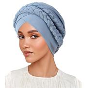 Diadema hijab seda leche bicolor trenzado para musulmán diseño elegante accesorio femenino cómodo uso diario Ramadán (Light Blue, One Size)