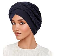 Diadema hijab seda leche bicolor trenzado para musulmán diseño elegante accesorio femenino cómodo uso diario Ramadán (Navy, One Size)