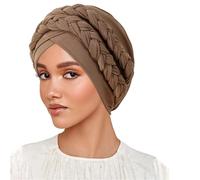 Diadema hijab seda leche bicolor trenzado para musulmán diseño elegante accesorio femenino cómodo uso diario Ramadán (Khaki, One Size)