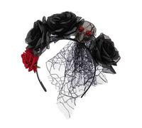 Diadema lateral delgada de flores y calaveras para Halloween, con velo, moda para mujer, boda, fiesta, peinado, diadema ligera de Halloween, diadema de calavera de Halloween, diadema de calavera de
