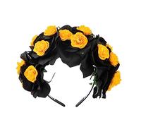 Diadema lateral delgada de flores y calaveras para Halloween, con velo, moda para mujer, boda, fiesta, peinado, diadema ligera de Halloween, diadema de calavera de Halloween, diadema de calavera de