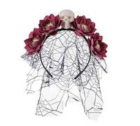 Diadema lateral delgada de flores y calaveras para Halloween, con velo, moda para mujer, boda, fiesta, peinado, diadema ligera de Halloween, diadema de calavera de Halloween, diadema de calavera de