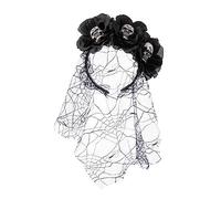 Diadema lateral delgada de flores y calaveras para Halloween, con velo, moda para mujer, boda, fiesta, peinado, diadema ligera de Halloween, diadema de calavera de Halloween, diadema de calavera de