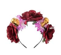 Diadema lateral delgada de flores y calaveras para Halloween, con velo, moda para mujer, boda, fiesta, peinado, diadema ligera de Halloween, diadema de calavera de Halloween, diadema de calavera de