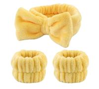 Diadema Maquillaje 3 unids/set Spa diadema pulsera for lavarse la cara Toalla de maquillaje microfibra bandas for el cabello banda lavado Scrunchies muñequera absorbente(Yellow)