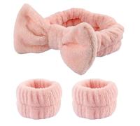Diadema Maquillaje 3 unids/set Spa diadema pulsera for lavarse la cara Toalla de maquillaje microfibra bandas for el cabello banda lavado Scrunchies muñequera absorbente(Pink 1)