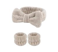 Diadema Maquillaje 3 unids/set Spa diadema pulsera for lavarse la cara Toalla de maquillaje microfibra bandas for el cabello banda lavado Scrunchies muñequera absorbente(Khaki)