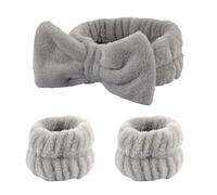 Diadema Maquillaje 3 unids/set Spa diadema pulsera for lavarse la cara Toalla de maquillaje microfibra bandas for el cabello banda lavado Scrunchies muñequera absorbente(Grey)