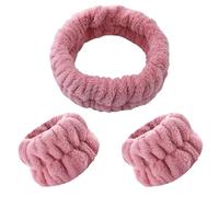 Diadema Maquillaje Conjunto de muñequeras for lavado cara, diademas for mujer, absorbentes impermeables, bandas for el cabello for y maquillaje(Red-1Set)